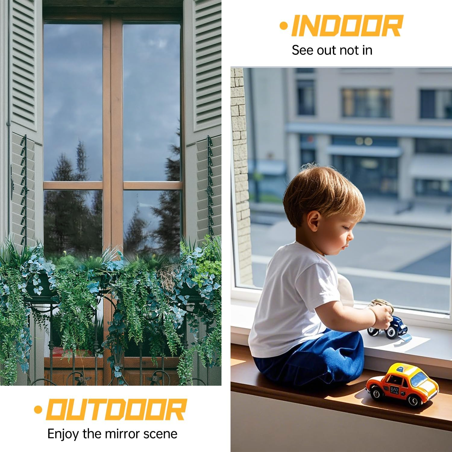 Sun Blocking Window Privacy Film, One Way Window Tint for Home, Daytime Window Privacy See Out Not in Window Cling Mirror Reflective anti UV Glass Covering for Home Office Car (Silver, 45X200Cm) image number 3