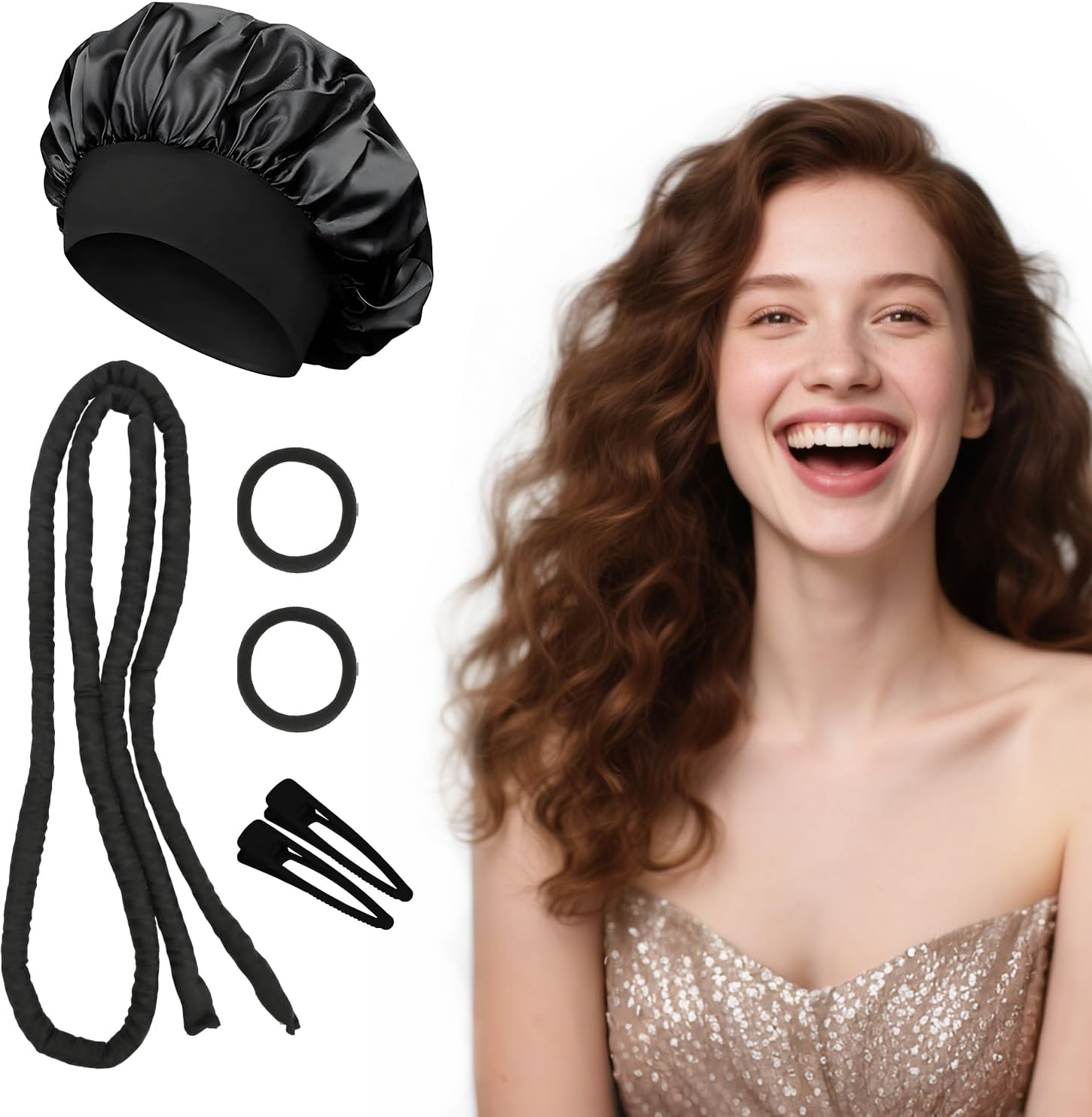 Thin Curling Iron Set No Heat for Overnight Curls, No Heat, Adjustable Flexible Rods, with Satin Cap, Sleeper for Long and Short Hair, Soft Curlers image number 2