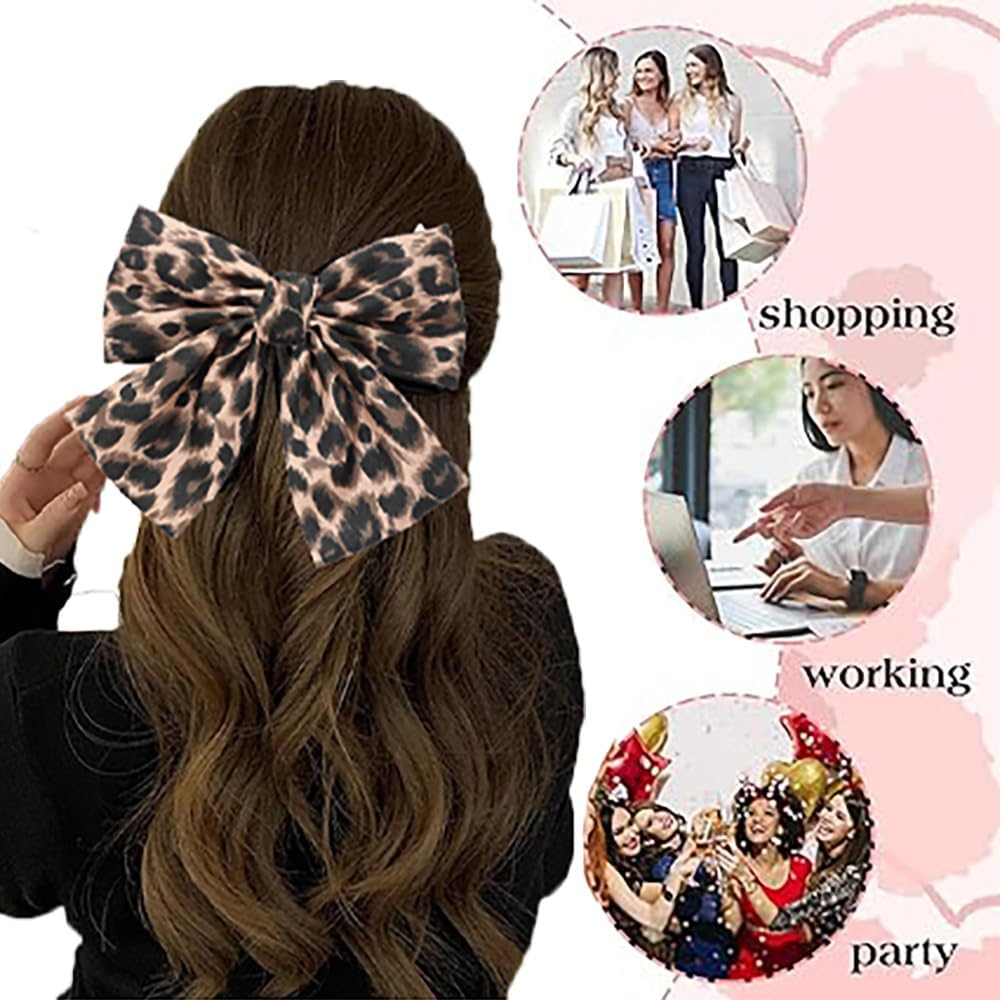 Satin Leopard Hair Bows Pack of 2 Elegant Hair Bows Clip Leo Pattern with Compartment Clips Fashion Satin Bow Hair Clips Hair Accessory for Use Hair Accessories Bow Tie Corset (1#+4#) image number 3