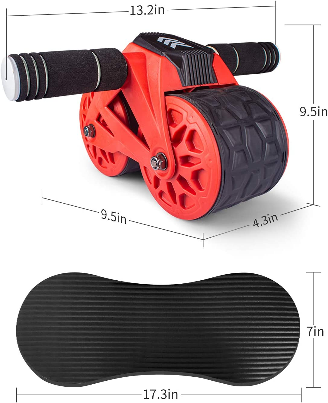 Leikefitness Ab Wheel Roller Automatic Rebound with Knee Pad Mat,Core Muscle Ab Trainer, Ab Workout Equipment for Abdominal Exercise (Red) image number 1