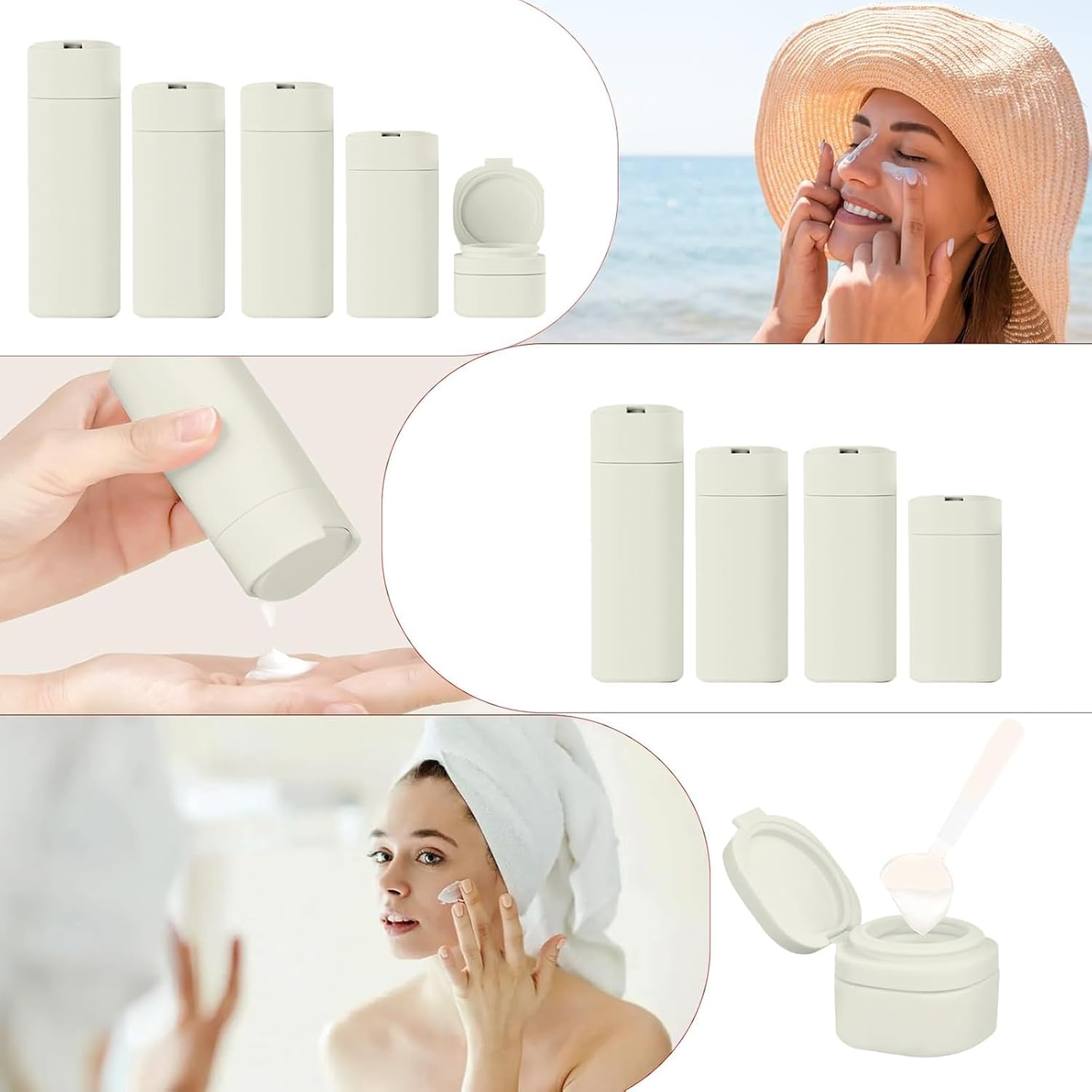 Weidllys 5Pcs Travel Cream Dispenser Bottles Set Travel Bottles Toiletry Containers Set, TSA Approved, Travel Essentials，Modern，Beige image number 4