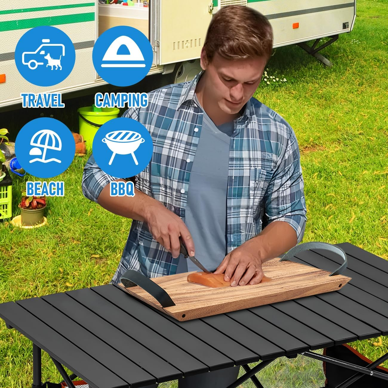 Alpen Camping Table, Folding Picnic Table with Storage Basket, Adjustable Height Foldable Lightweight Table for Outdoor Beach Grill BBQ Travel(Black with Storage Basket) image number 5