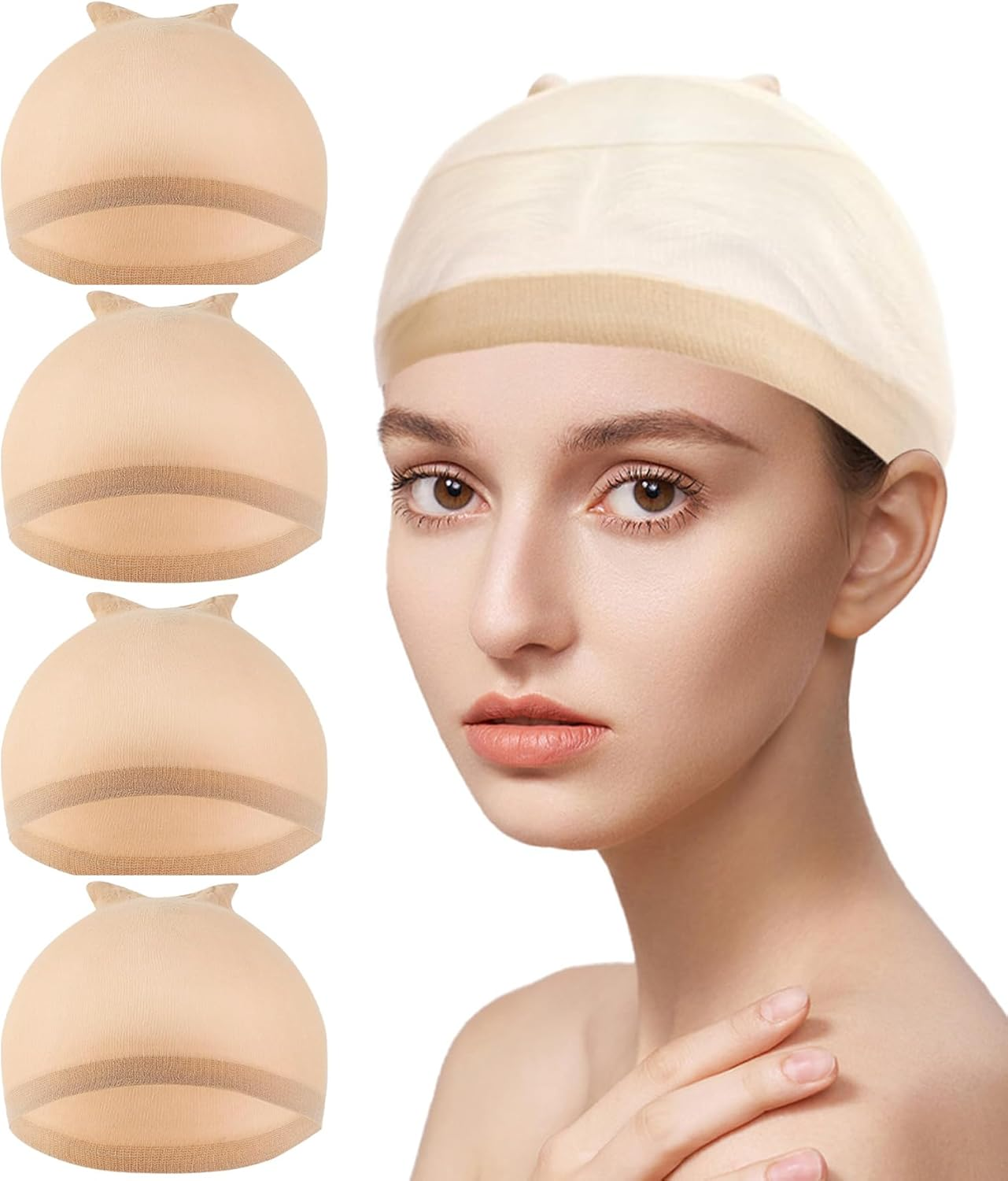 4 Pack Wig Caps - Nylon Stocking Caps in Nude | Secure Fit, Breathable | Bald Cap Alternative image number 3