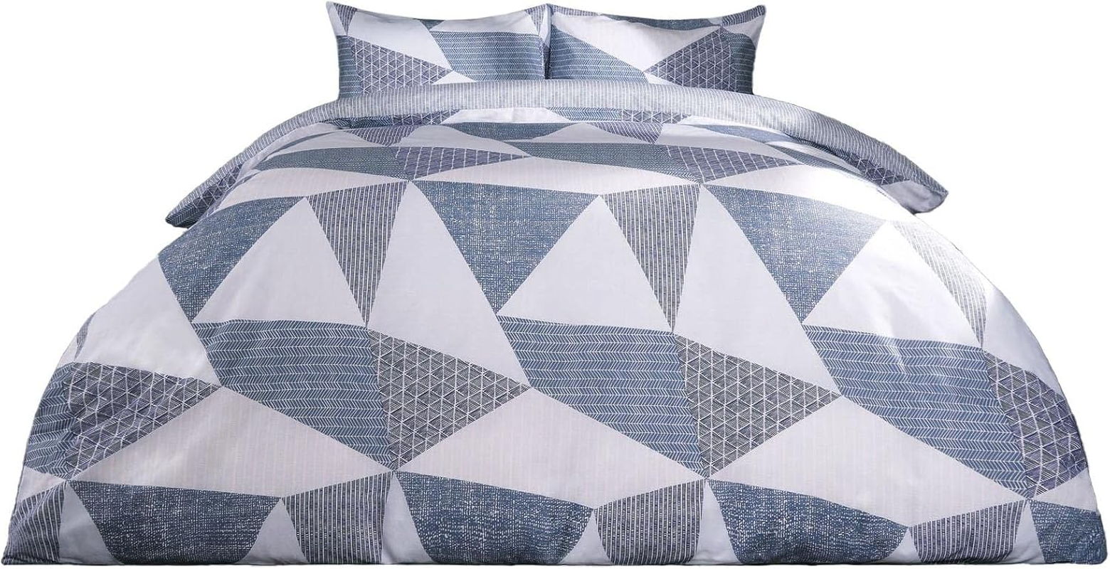 Dreamscene Geometric Duvet Cover with Pillowcases Textured Scandi Bedding Set, Black Charcoal Silver Grey -3 Pieces King Size