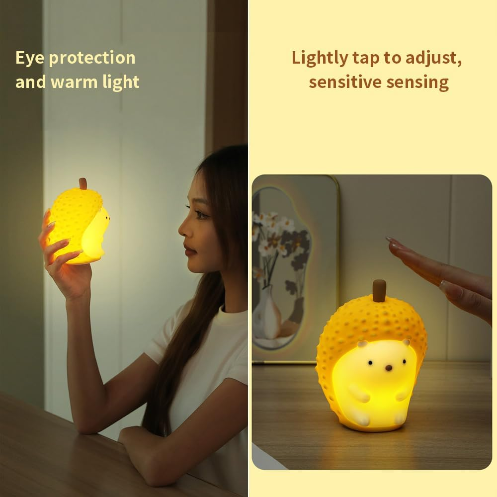 LED Rechargeable Cute Hedgehog Durian Light, Warm Lamp and Rainbow Gradient Silicone Bedside Lamp, Adjustable Lighting Gift Light for Patting. image number 4