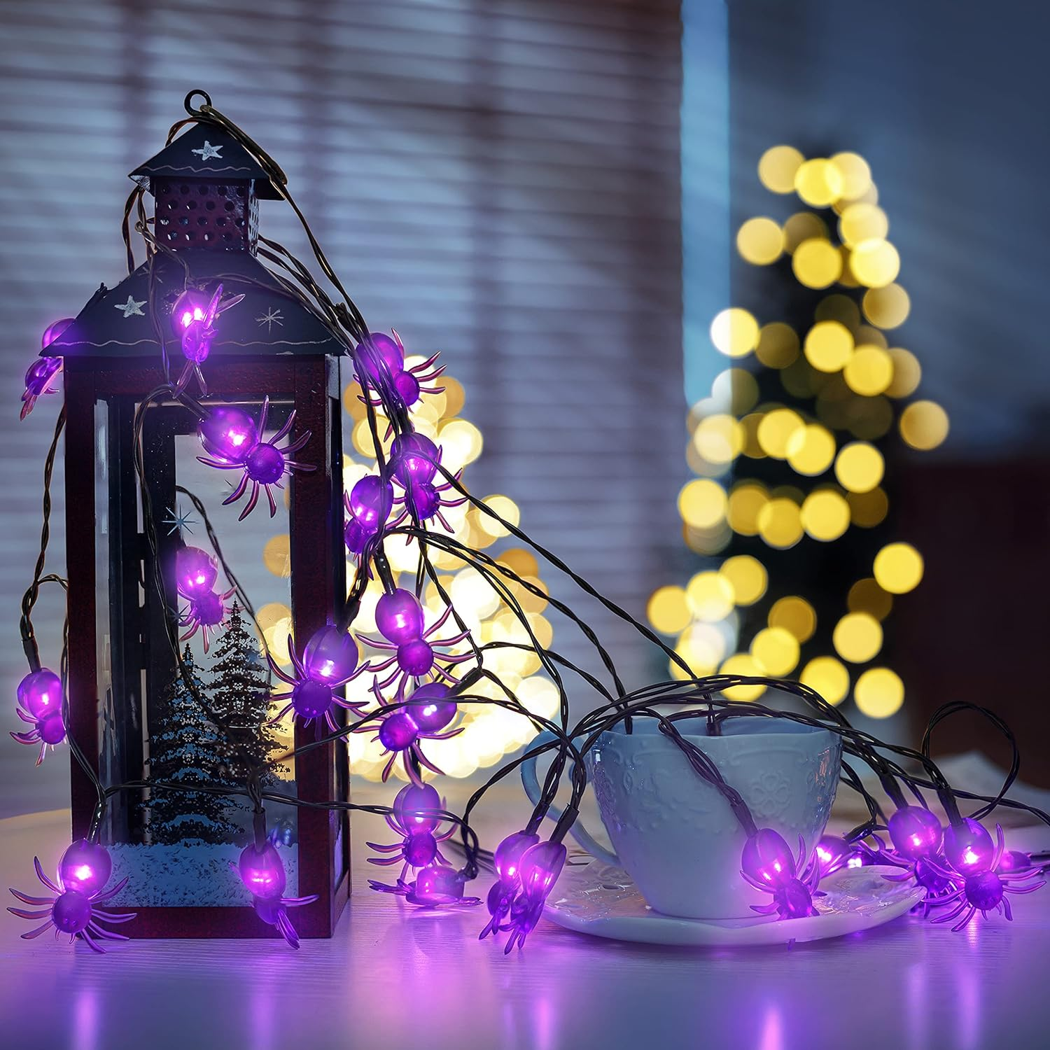 Oopswow YOUNGAR Halloween Decor Spider String Lights, Solar String Light,2Pack 20Ft 30 LED Outdoor Decorative Lights for Patio, Garden, Gate, Yard, Halloween Christmas Decoration (2Pack,Spider) image number 5