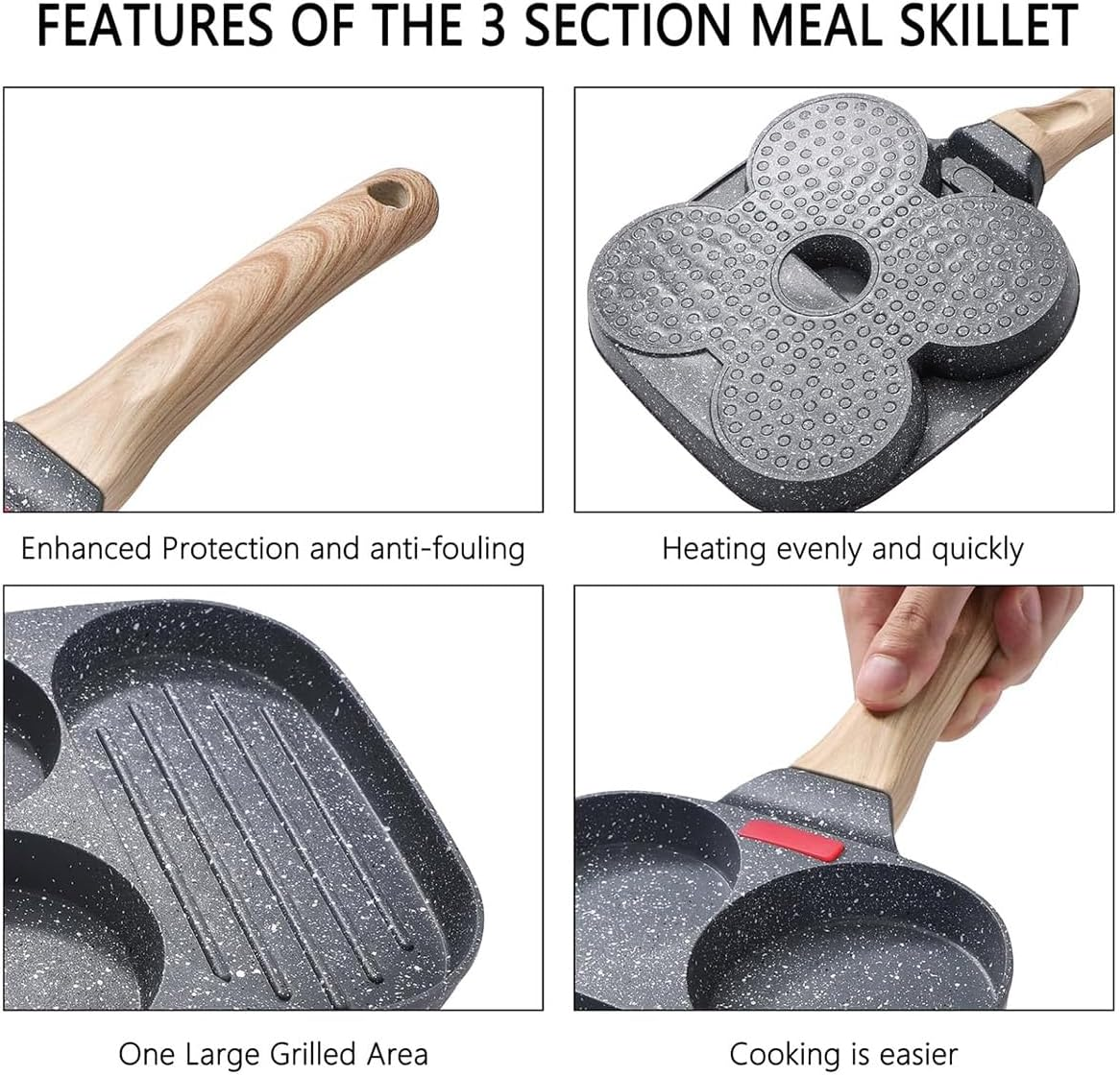 AIMALL Maifan Stone Non-Stick 3-In-1 Frying Pan with Four-Hole Design, 19Cm/7.5In Cooking Area, Granite Coating, Breakfast Egg Pancake Grill Skillet, Anti-Burn Handle image number 4