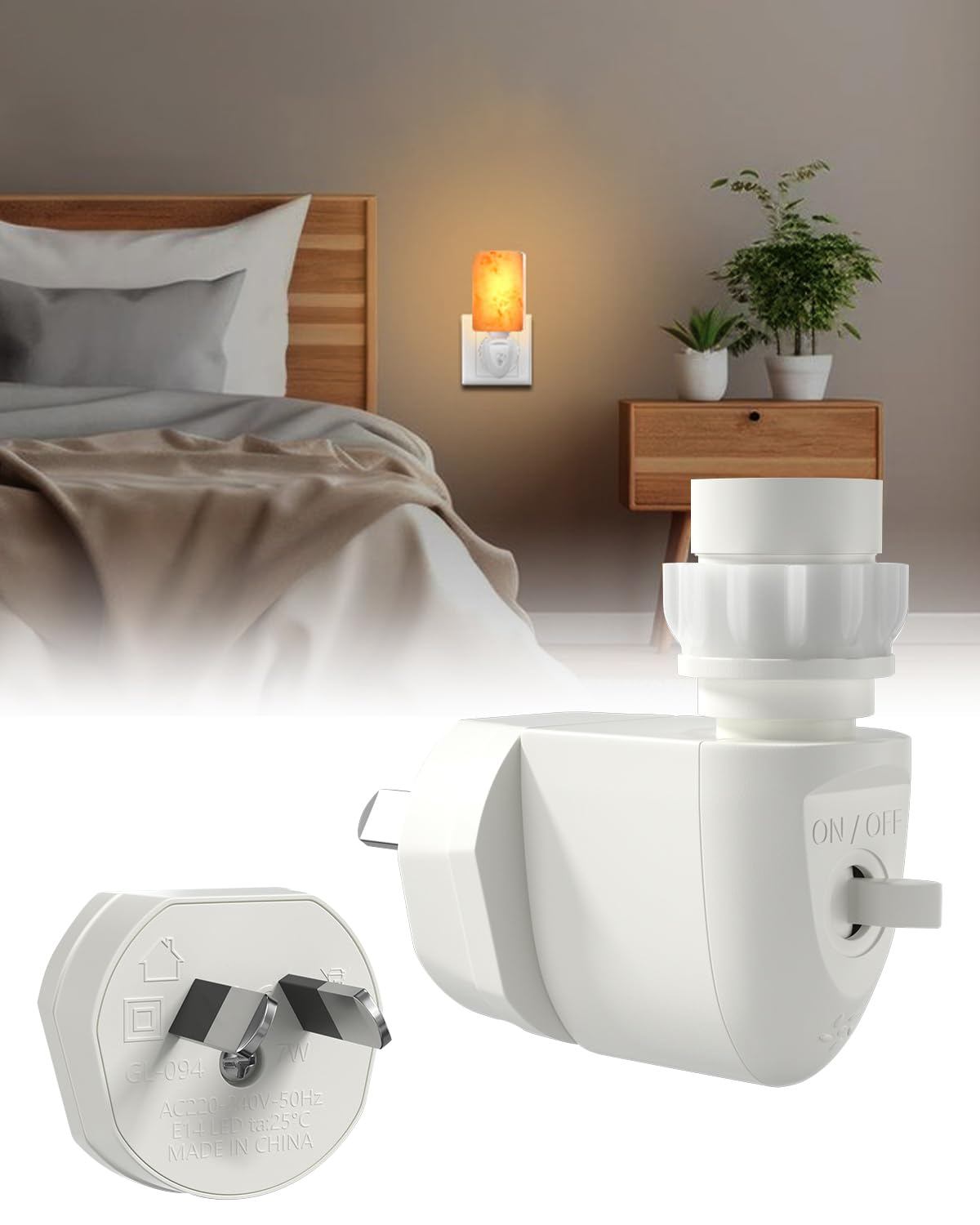Lamptobe Night Light Plug In, E14 LED Light Bulb Socket Holder with On/Off Switch 2-Prong Outlet to Bulb Socket Adapter for Bedside Light, Night Light image number 4