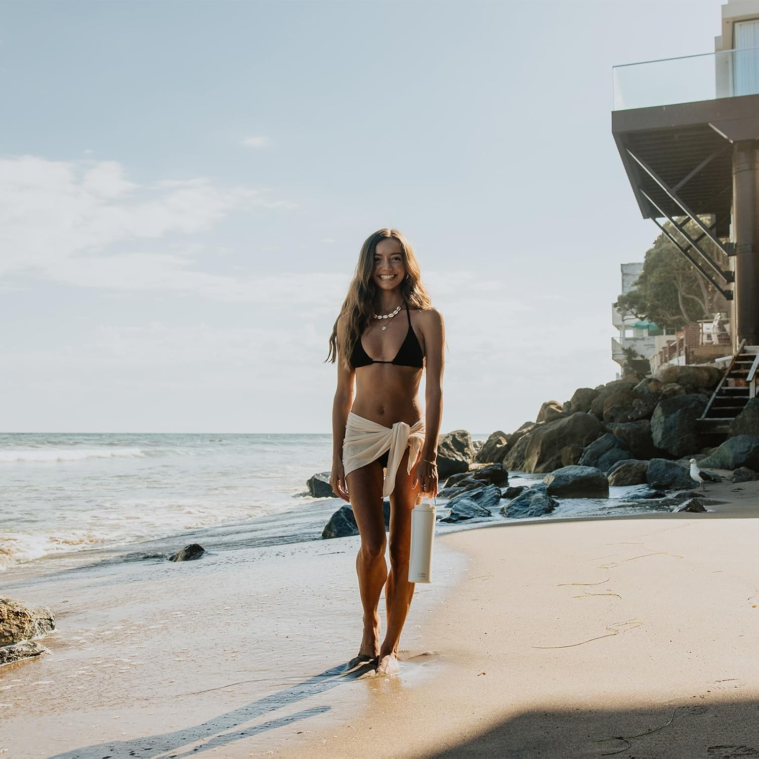 Bottle Bottle Insulated Water Bottle Coffee Tumblers with Dual-Use Lid and Straw Double Walled Iced Travel Coffee Mug for Woman and Man 24Oz Stainless Steel Tumbler with Handle（Ivory White） image number 6