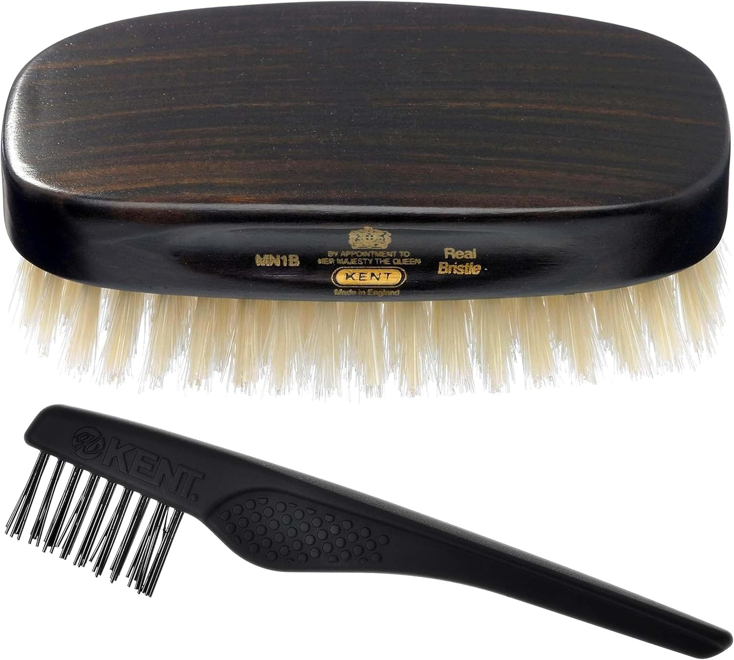 Kent Rectangular Ebony Wood Pure Bristle Hair Brush, White
