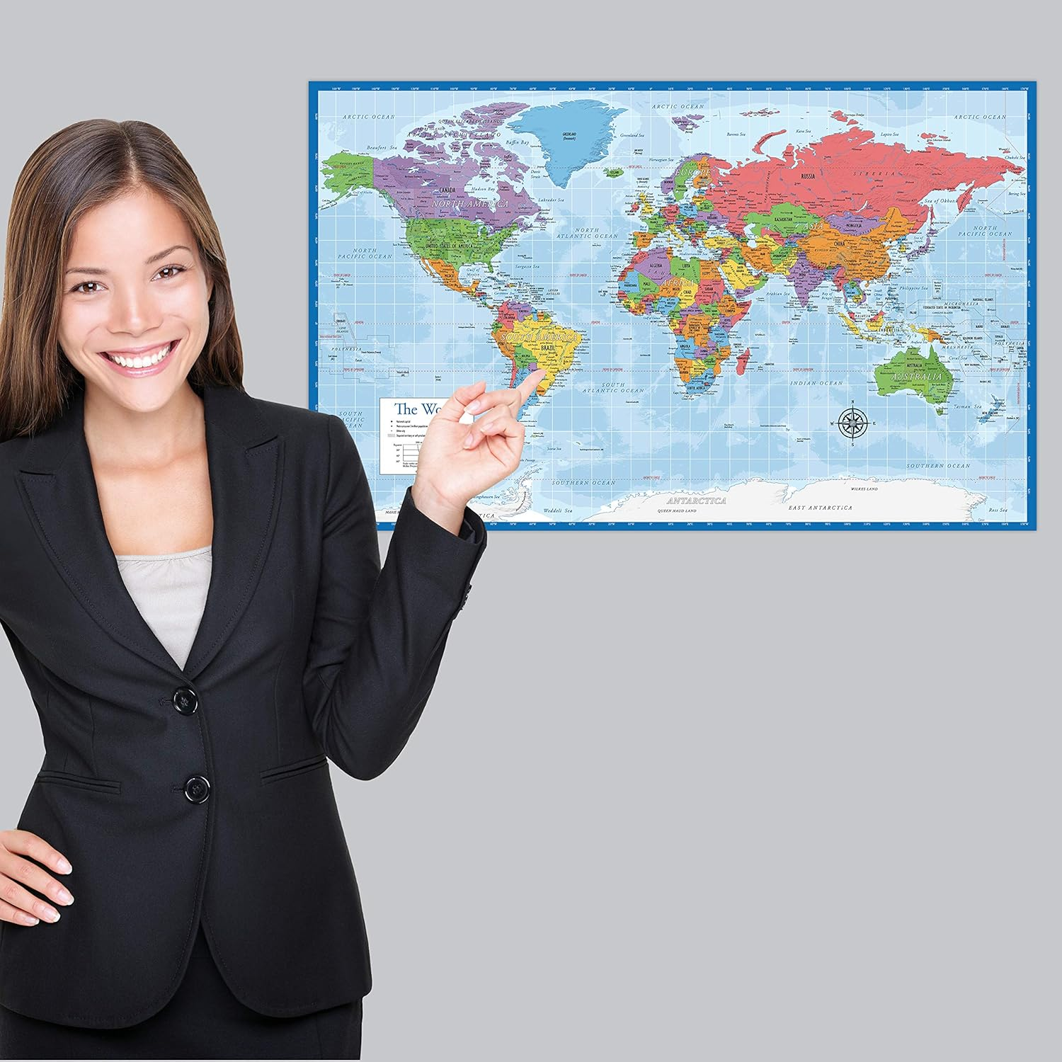 Laminated World Map & US Map Poster Set - 18" X 29" - Wall Chart Maps of the World & United States - Made in the USA (LAMINATED) image number 5