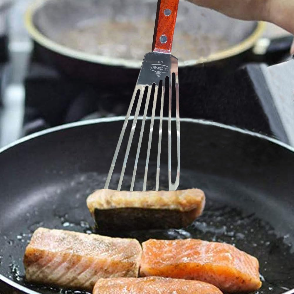 La Cuisine Fish Slotted Spatula Turner with Beveled Edged Stainless Steel, for Flipping Fish Egg Pancake Patties Fries. Blade 6.5", Size 11" image number 4
