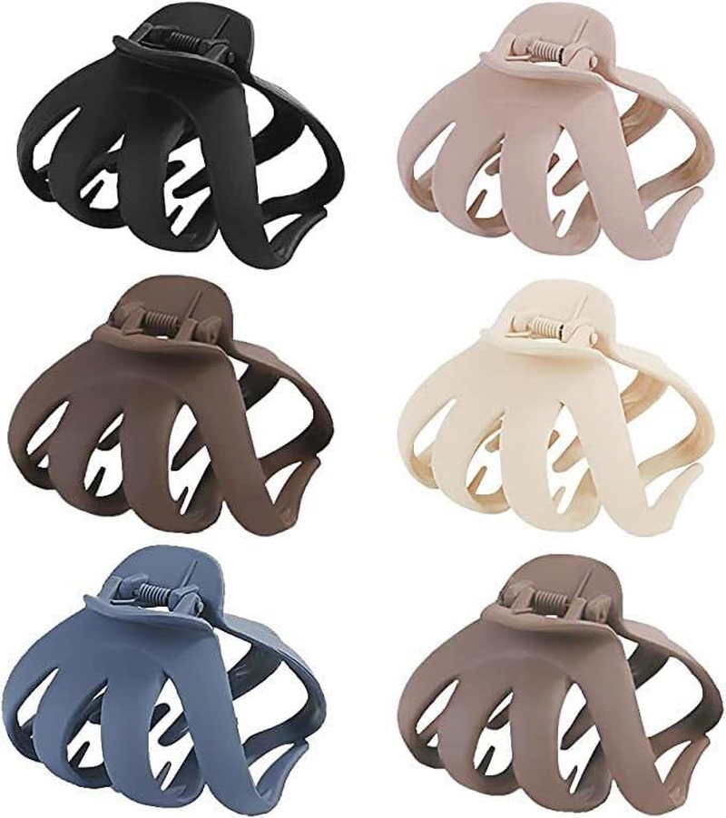 6Pcs Octopus Hair Clips Matte Hair Claws Hair Clips,Large Octopus Clip Non-Slip Big Spider Hair Claws,Double Row Teeth Hair Clips Small Claw Clips,Double Teeth Octopus Large Grip Hair Clips for Girl