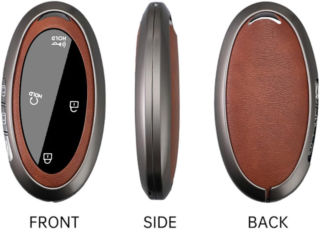 Ontto Metal Key Cover Fit for Hyundai Sonata Hybrid Santa Fe 2024 Key Fob,Leather Car Key Case Fit for Hyundai Ioniq 6 Kona - Brown image number 7