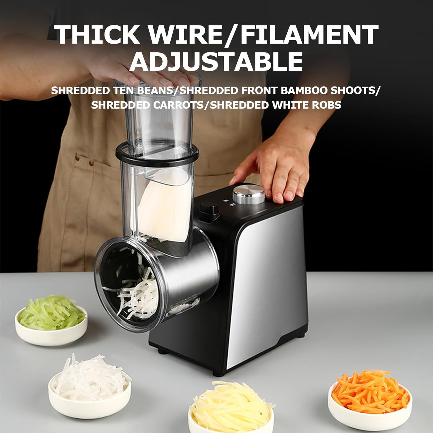 400W Cheese Grater, Electric Vegetables Dicer with One-Touch Control 7 Blades for Potato, Nuts, Kitchen Chopper Vegetable Cutter with Non-Slip Suction Base image number 1