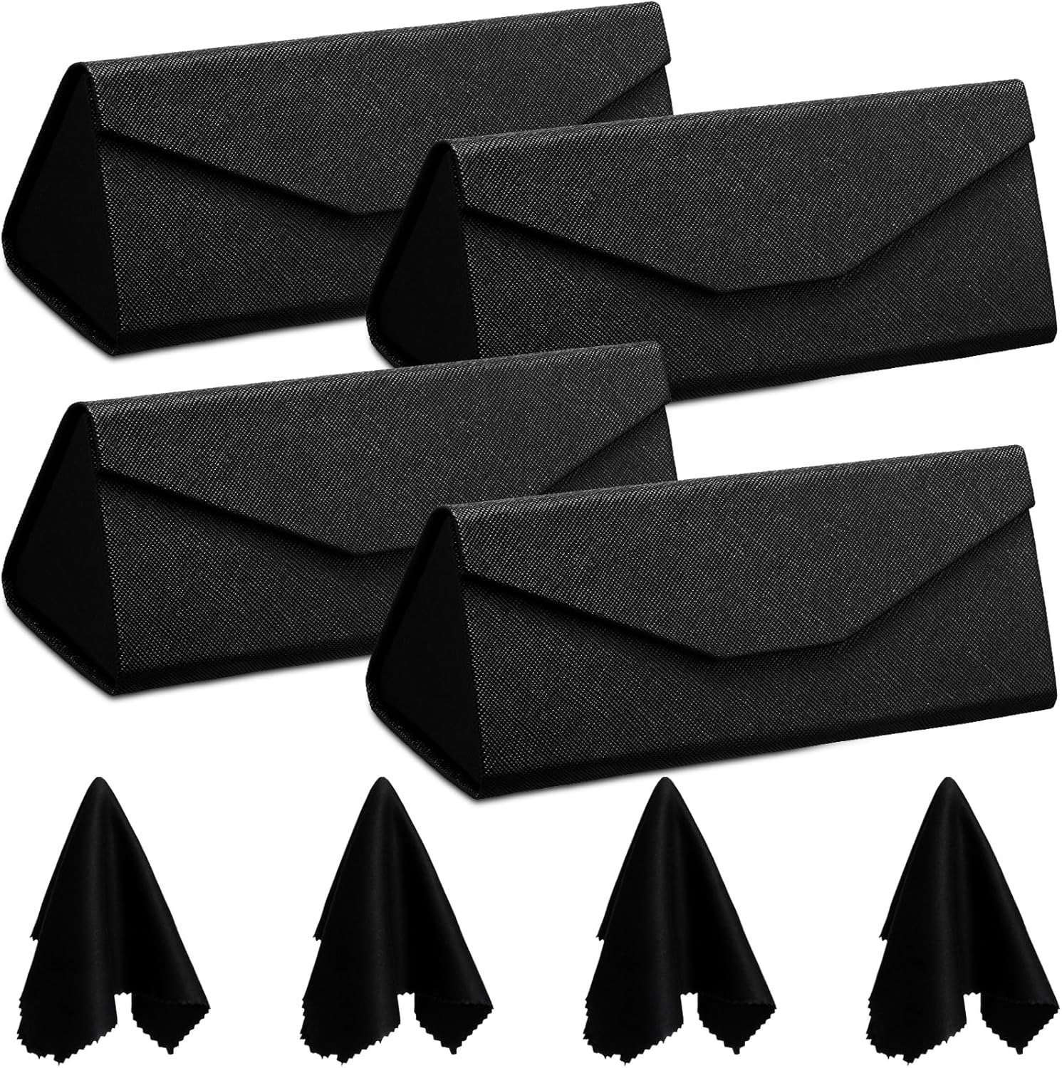 Flutesan 4 Pack Foldable Glasses Sunglasses Case PU Hard Shell Eyeglasses Case Leather Glass Case 4 Cleaning Cloths