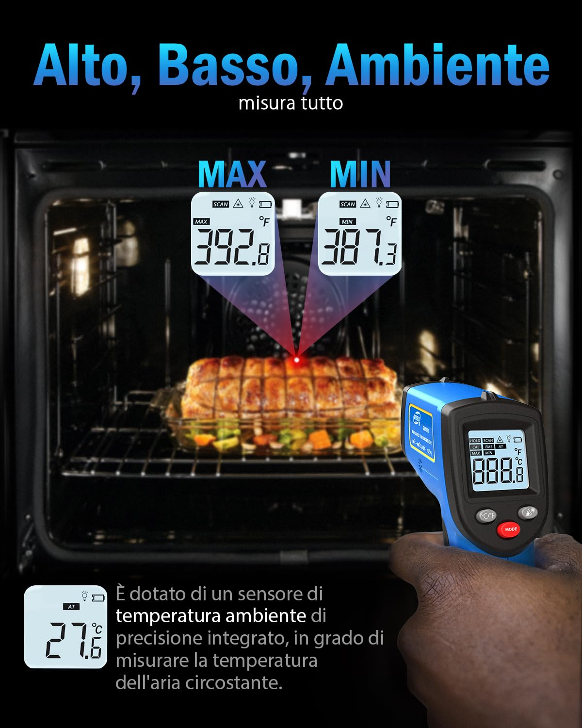 Digital Infrared Thermometer -58 to 986℉ Non-Contact Digital Laser Surface Temperature Gun for Kitchen Pizza Oven Cooking Food BBQ Frying Meat image number 1