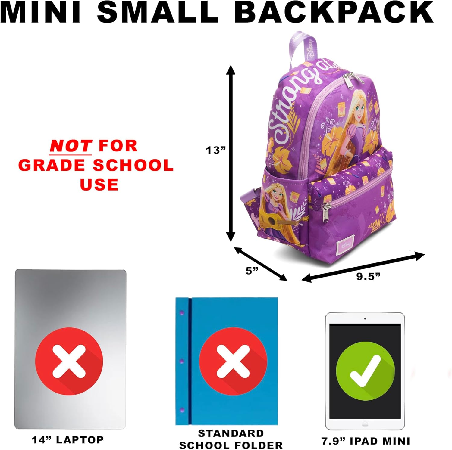 Wondapop Disney Tangled Rapunzel Strong at Heart 13" Deluxe Nylon Mini Backpack image number 6