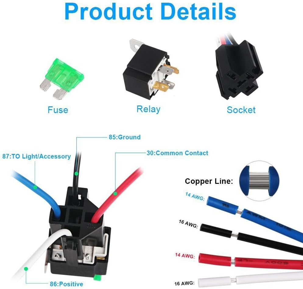 6PCS Copper Terminal Auto Relay 30A Fused On/Off Car Motor Relay with Holder Socket On/Off Fused Relay 12V 4PIN image number 4