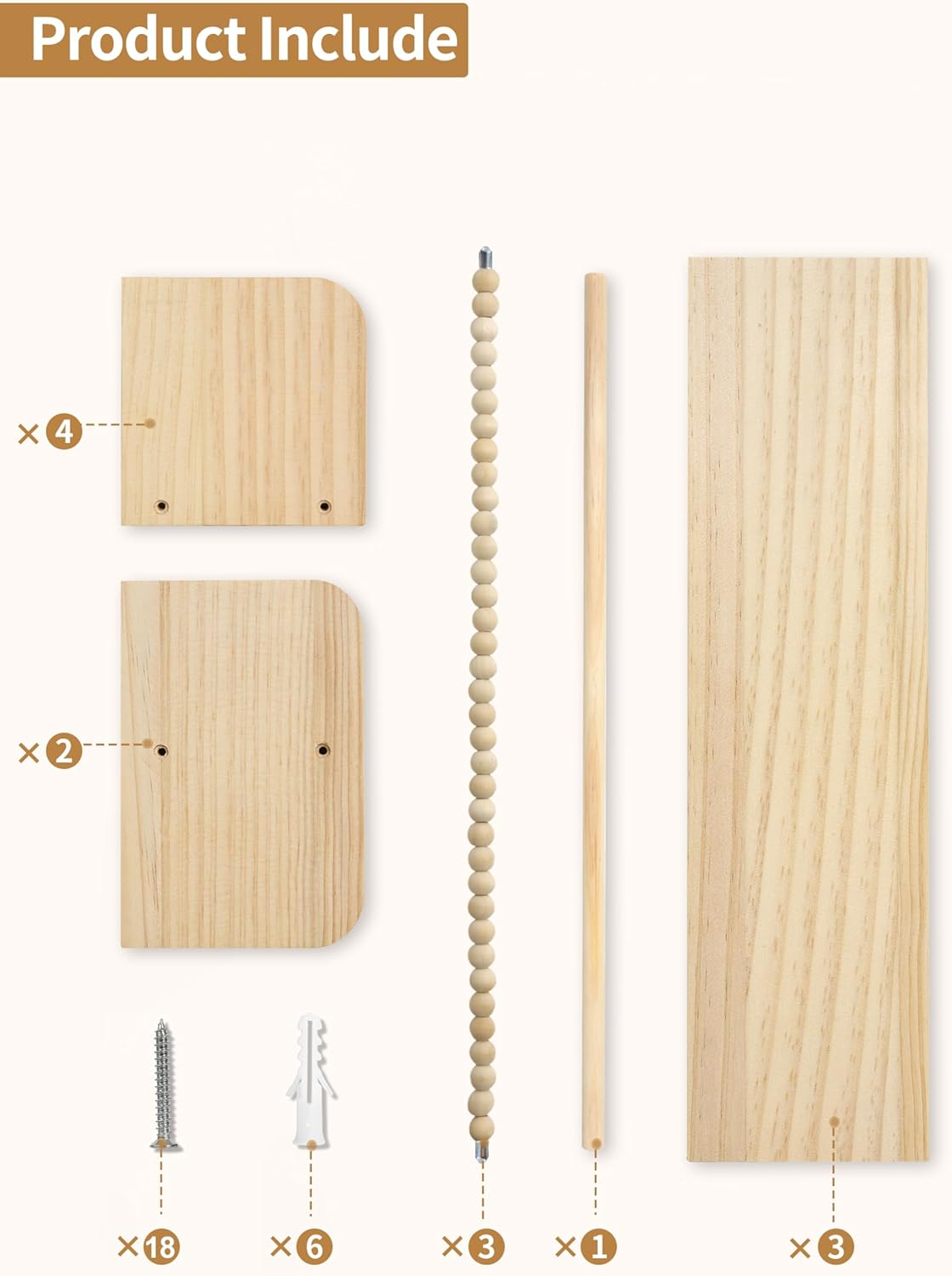 Nursery Floating Shelves for Wall, Set of 3 Book Shelves Natural Wood Wall Mounted Organizer with Towel Bar Hanging Bookshelves Nursery Decor for Kids Room, Bedroom and Kitchen image number 4