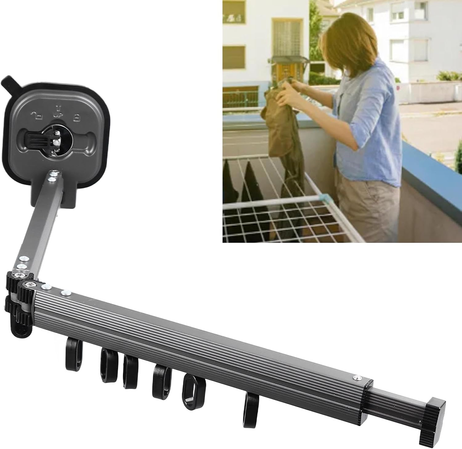 Omabeta 1PCS Double Fold Clothes Drying Rack Wall Mount with Strong Suction Cup, Space Saver Retractable Clothes Hanger Rack with 360 Rotation Lockable Buckle for Balcony Laundry Travel