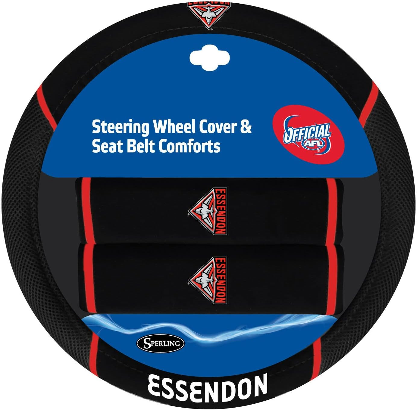 Sperling ESSENDON Bombers Official AFL Steering Wheel Cover and Seat Belt Cover Set