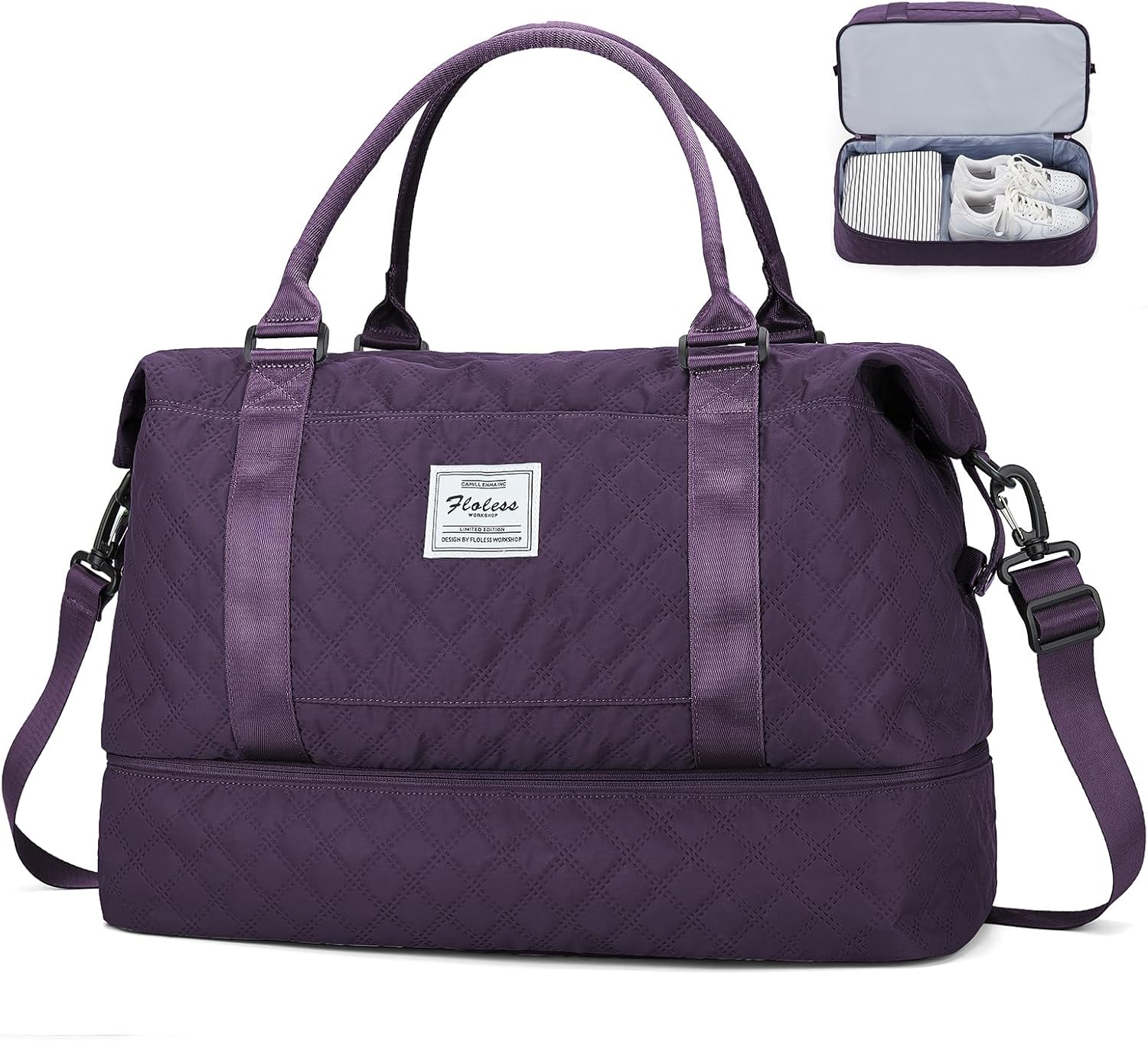 Travel Weekender Bag for Women, Carry on Overnight Bag with Shoes Compartment & Trolley Sleeve,Personal Item Bag