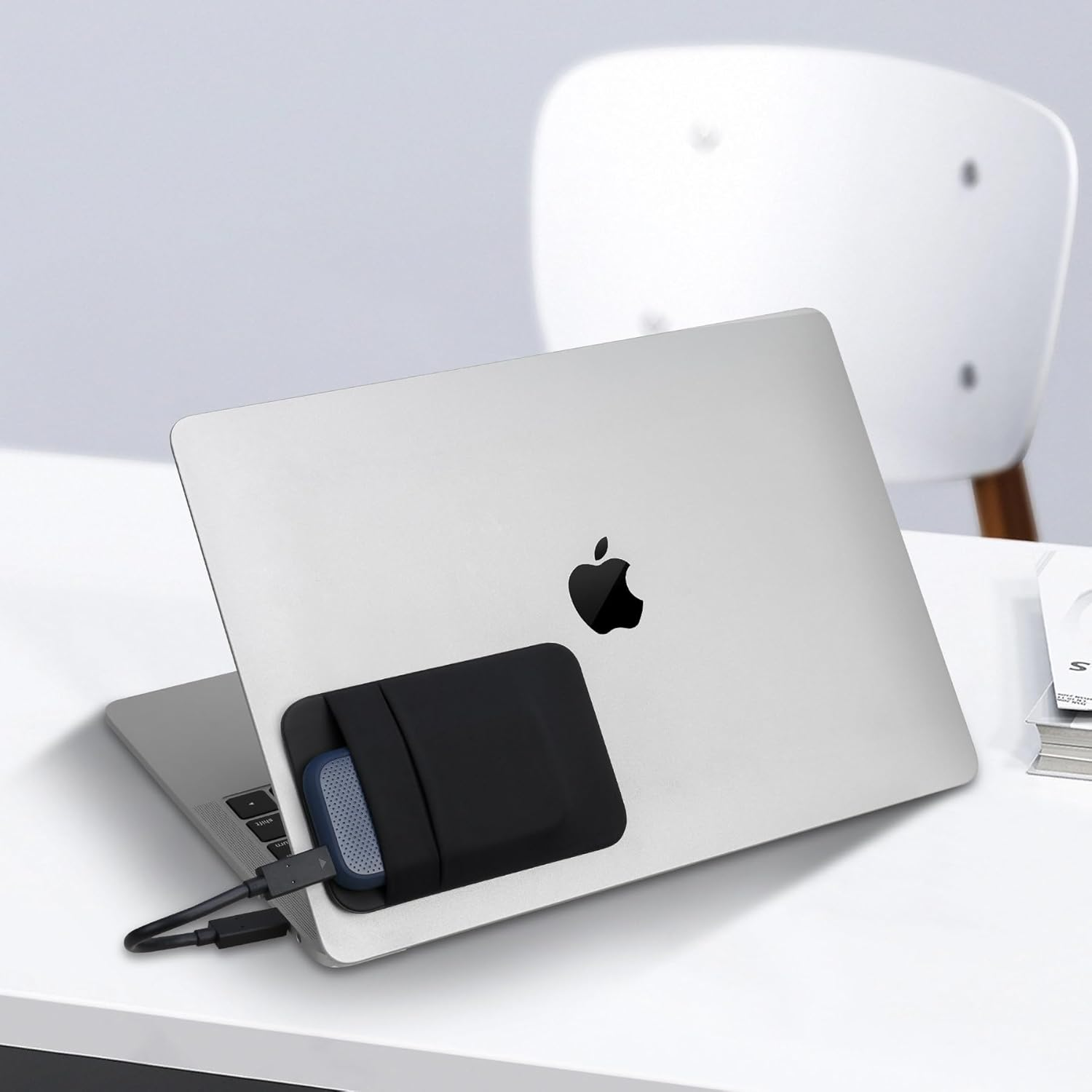 Lacdo Portable Hard Drive Sleeve for Laptop, 2-Pocket Stick on Pouch with Reusable Adhesive, for San Disk, Samsung, Crucial, Portable External Solid State Drive SSD Hard Drive Carrying Case, Black image number 1