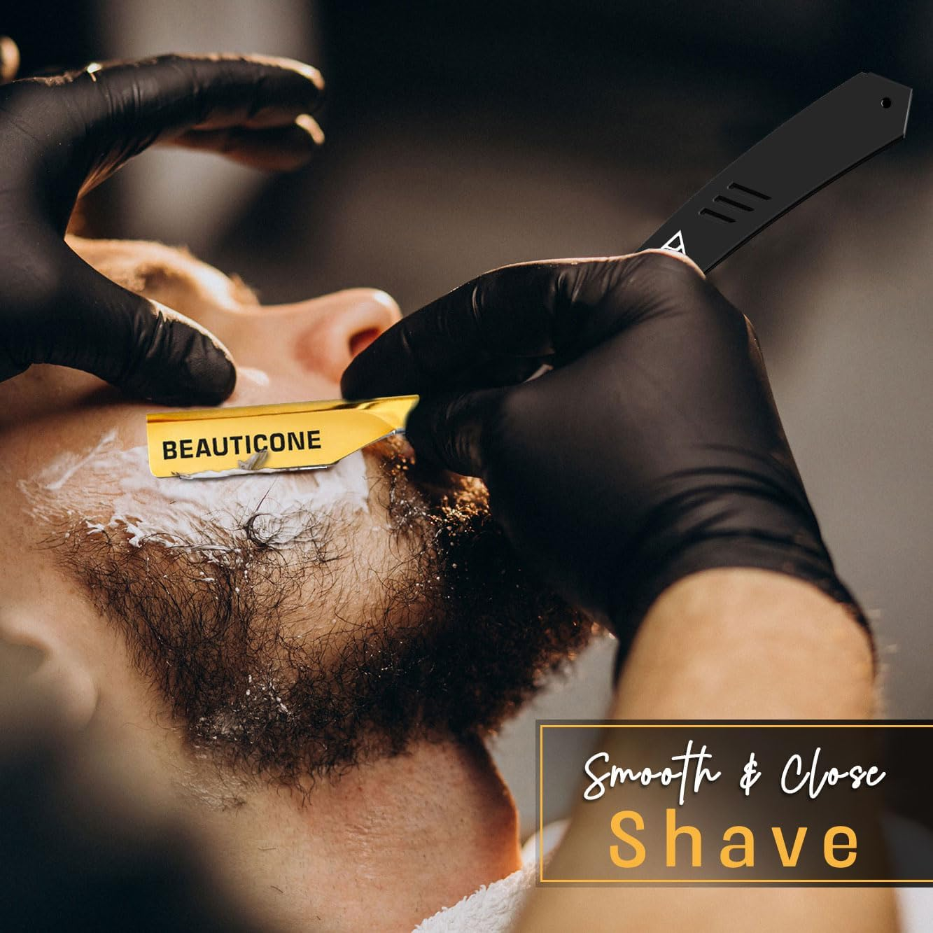 BEAUTICONE Professional Straight Razor for Men with 100 Single Edge Blades | Slide-Out Design (Black and Gold)