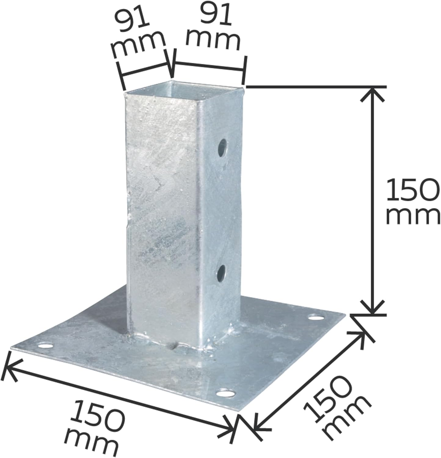 Screw-On Sleeve for Square Wooden Posts Hot-Dip Galvanised 91 X 91 Mm image number 3
