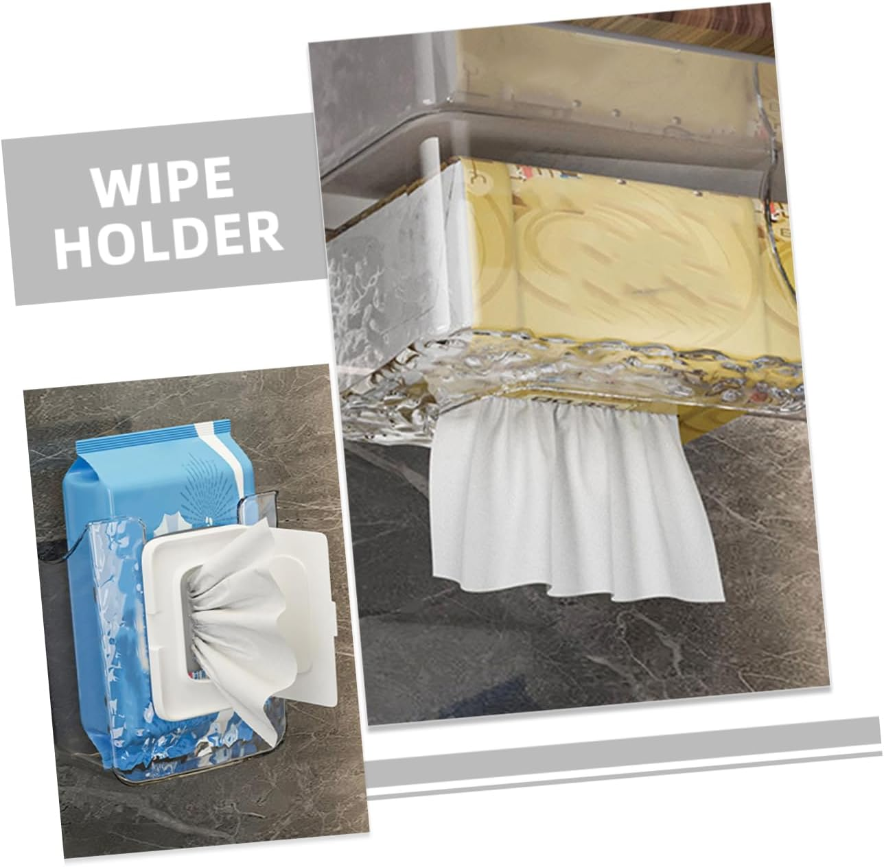 2Pcs Wall Mounted Tissue Box Wipes Holder for Bathroom Pattern Design for Wet Wipes and Facial Tissues Storage for Bathroom and Kitchen Use image number 3