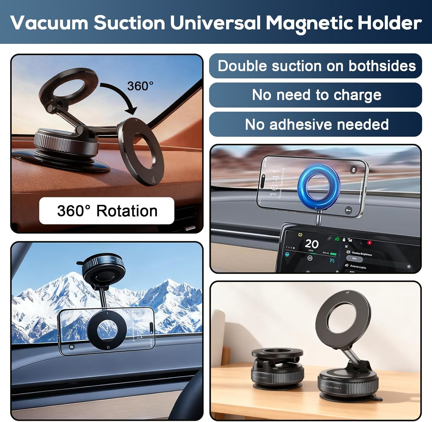 Car Phone Holder for Iphone, Magsafe Car Mount with 360&deg; Adjustable Magnetic Suction Cup, Foldable Pocket Size Cell Phone Holders for Car Accessories image number 4