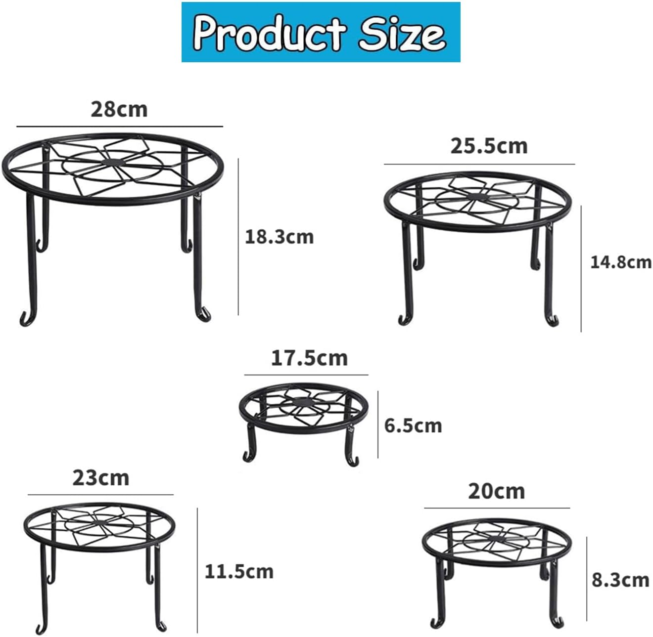 Yharnamite 5 Pcs Metal Plant Stands, Plant Stand, Heavy Duty Flower Pot Holder Rack, Outdoor Indoor Planter round Shelf for Home, Patio & Garden Decor