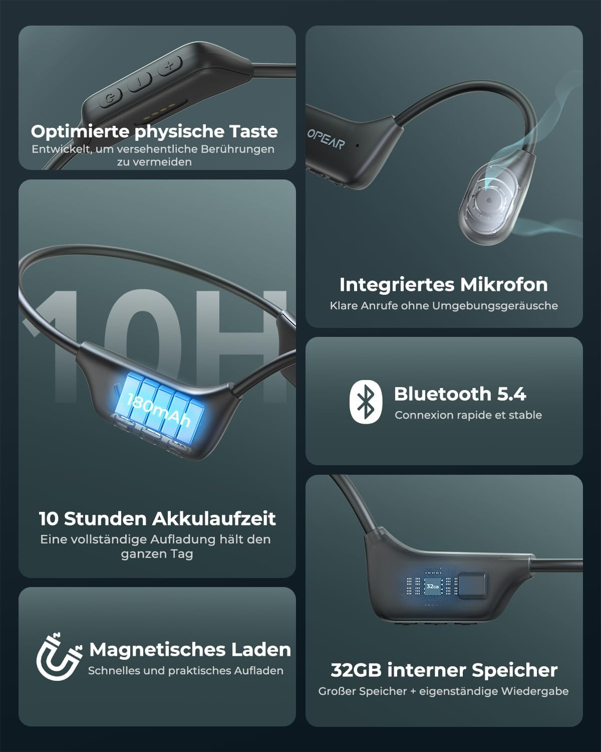 Relxhome Bone Sound Swimming Earbuds, 32GB MP3 Memory, Bluetooth 5.4 Open Earbuds, IPX8 Waterproof, 10 Hours Playtime, Swimming, Running image number 1