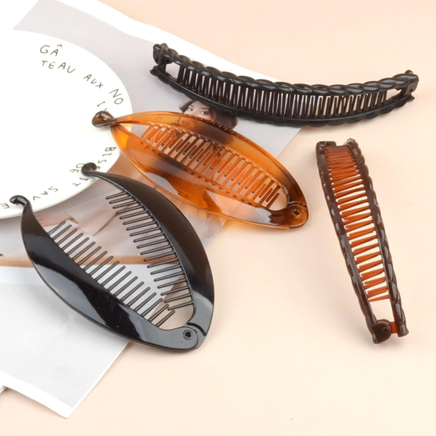 Women'S Banana Hair Clips 6PCS, Classic Fishtail Design Double Ponytail Holder Gentle Hair Clips Women'S Hair Accessories Premium Large Claw Clips image number 3