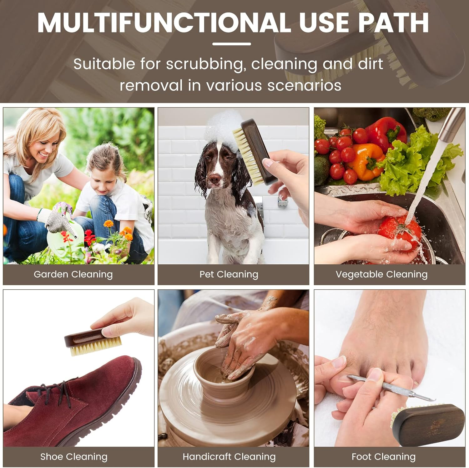 ZP Natural 2Pack Nail Brush, Wooden Handle, Sisal Bristles, Biodegradable, Angled, Brown, Round, 2 Count image number 4