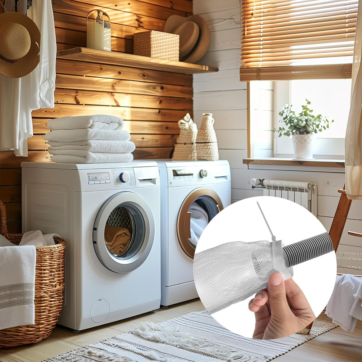 8Pcs Lint Traps for Washing Machine Hose, with 24Pcs Cable Ties Washer Lint Catch Nylon Mesh Lint Collector for Home Laundry Washing Machine Sink Drain Systems Hose Screen Filter (White) image number 3