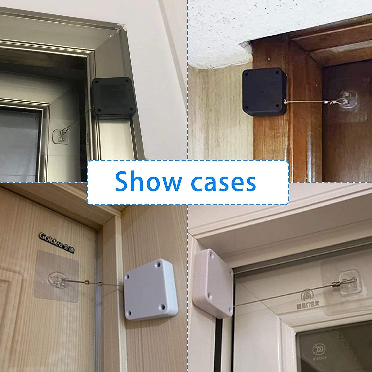 Punch-Free Automatic Sensor Door Closer, Multifunctional Residential Commercial Auto Door Closer with Steel Drawstring, Closer Door for Internal, Home (2 Pack, Black) image number 3