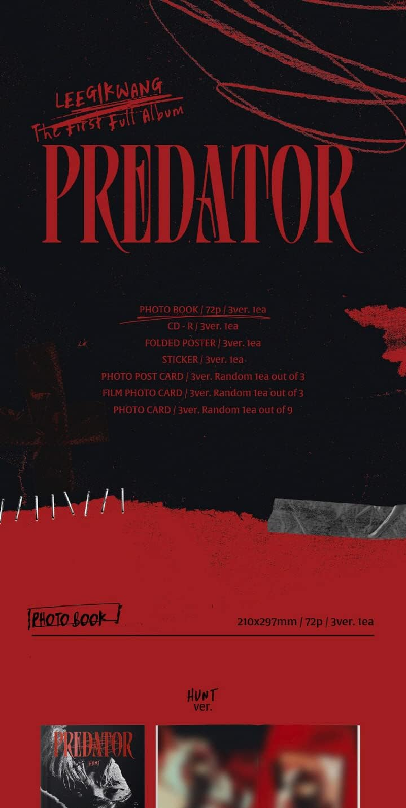 HIGHLIGHT Lee Gikwang PREDATOR 1St Album Hunt Version Cd+1P Folded Poster on Pack+72P Photobook+1Ea Sticker+1P Photo Postcard+1P Film Photocard+1P Photocard+Tracking Sealed image number 1