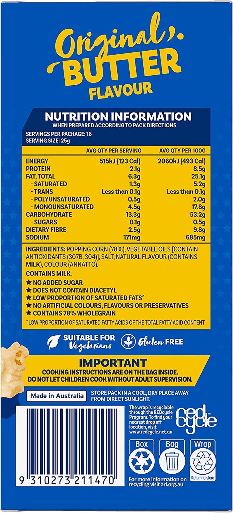 Poppin Microwave Popcorn Original Butter 100G X 4 Multipack Box X 4 (1,600G Total) image number 1
