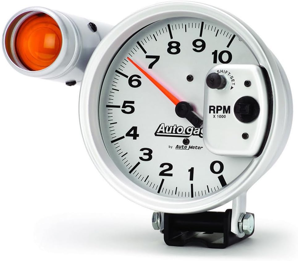 Autometer Gauge, Autogage, Tachometer, 5 In., 0-10K RPM, Pedestal W/ EXT. Shift-Lite, Silver, Each image number 2