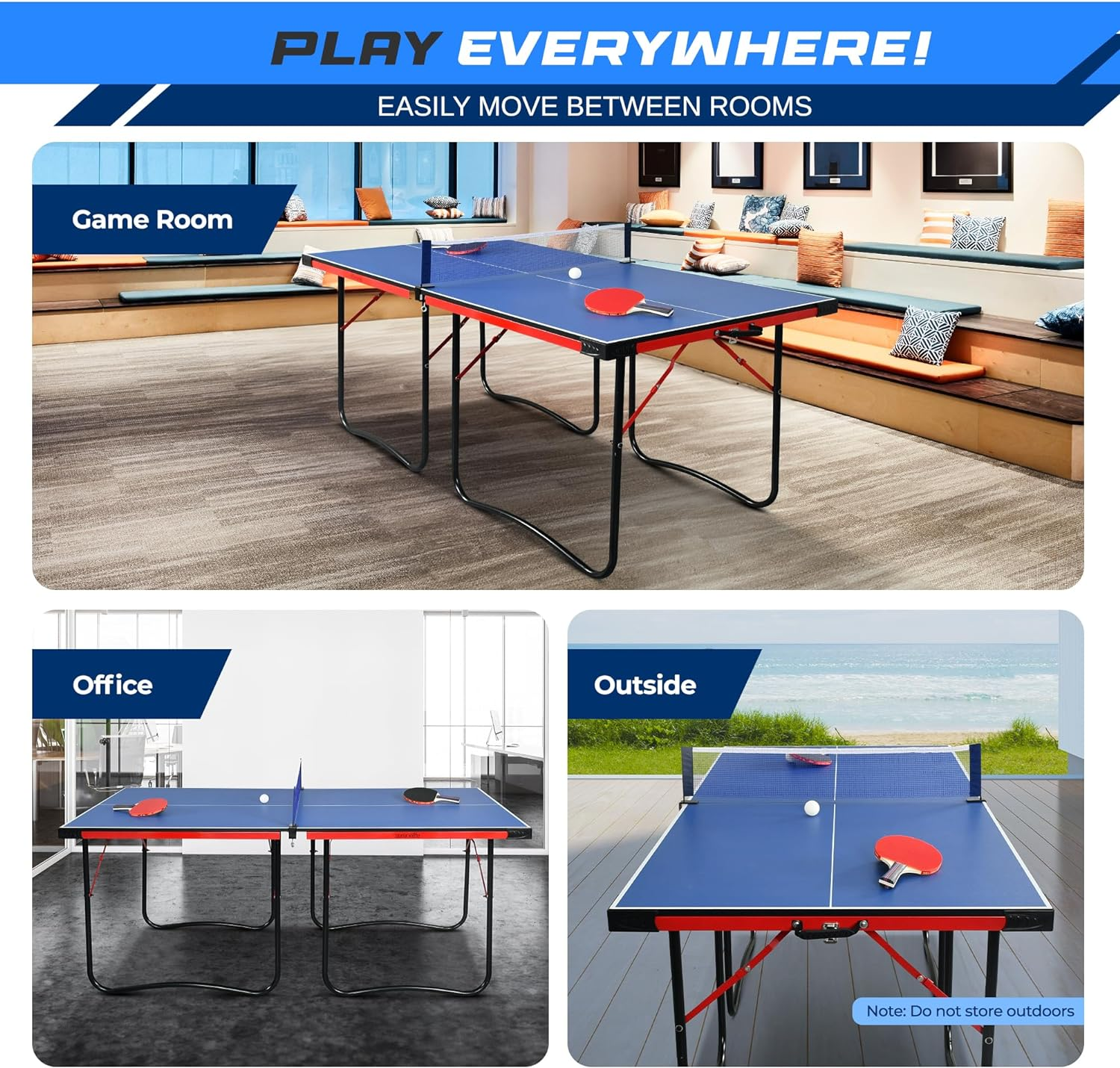 Serenelife Midsize Portable Ping Pong Table Set with Net, Clipper, Post - 6&rsquo; X 3&rsquo; Foldable Space-Saving Design, Blue image number 4