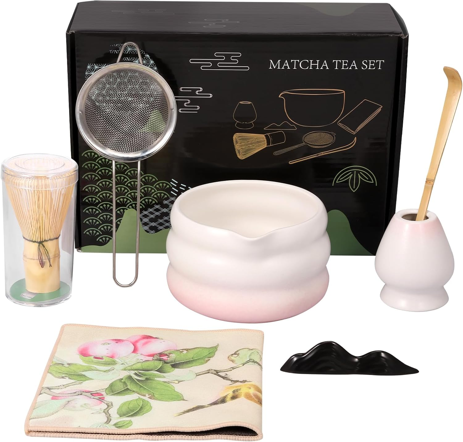 Japanese Matcha Tea Set, Easy to Use, Elegant Green Kit, Smooth Help Relaxing Japanese Tea Making Set, for Matcha Tea Ceremony Home Use (Pink)