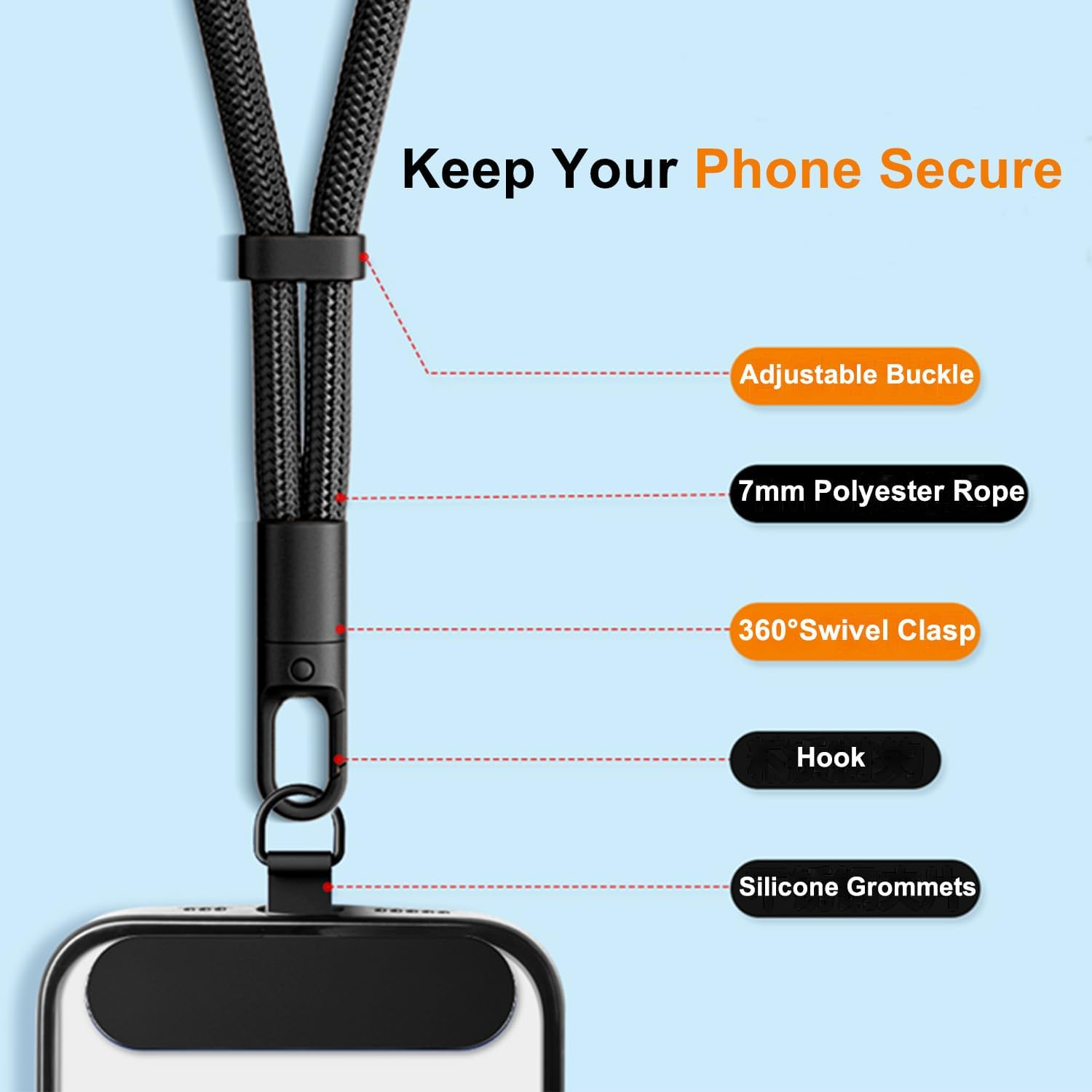 Phone Lanyard Adjustable Phone Chain Hand Wrist Strap Lanyard Universal for Keys Cameras