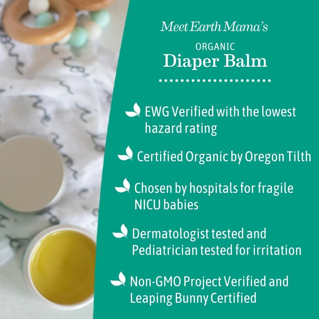 Organic Diaper Balm by Earth Mama | Safe Calendula Cream to Soothe and Protect Sensitive Skin, Non-Gmo Project Verified, 2-Fluid Ounce (2-Pack) image number 2