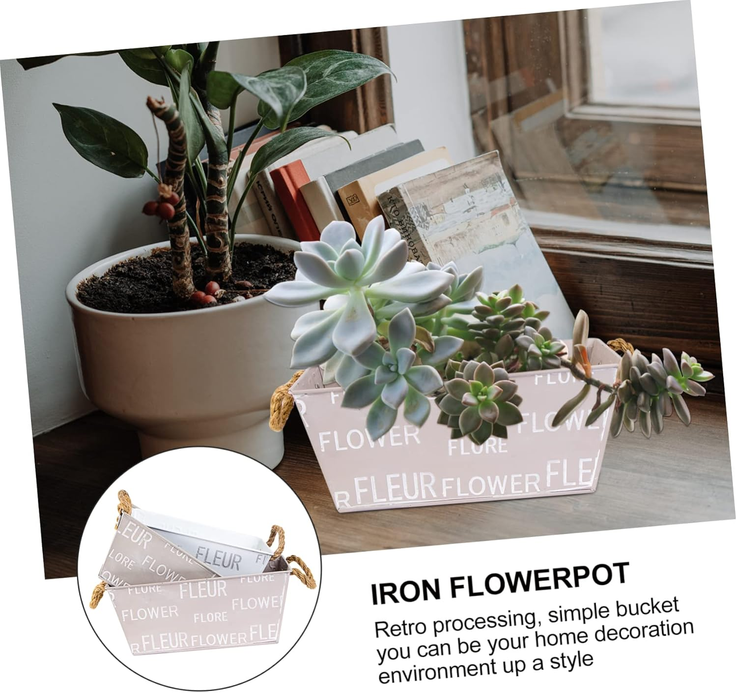 Kisangel 3Pcs Iron Flowerpot Creative Flowerpot for Gardening Plant Container Unique Design for Indoor Plants Oblong Shape for Succulent Decor Random Color image number 6