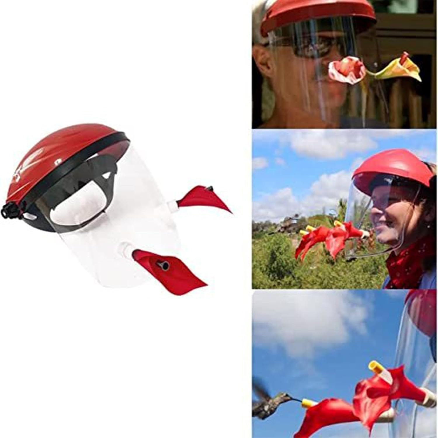 Wearable Hummingbird Feeder Mask, Head Mounted Garden Feeder, Flower Design (Red Flower Style) image number 4