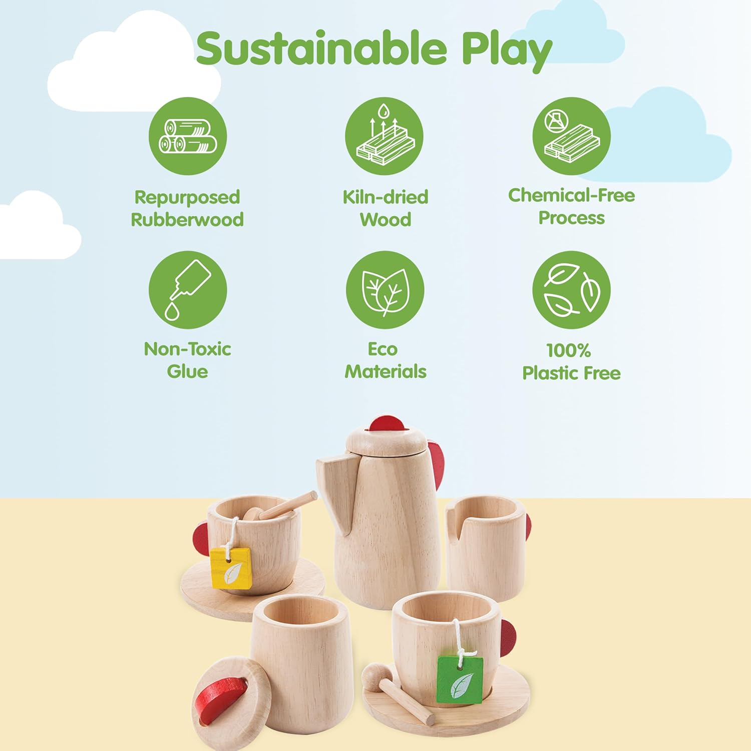 Plan Toy Tea Set(Solid Wood Version) image number 3