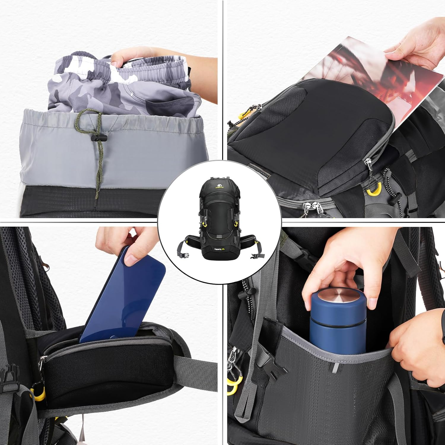 Eacam 60L Waterproof Hiking and Camping Backpack - Durable, Lightweight Large Hiking Backpack with Rain Cover, Multi Compartments, and Adjustable Straps image number 1