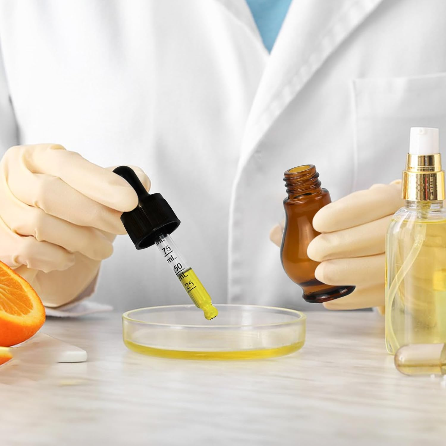 Reyshin 8 Pack Pear Shaped Amber Glass Bottles with Dropper Pipettes - Refillable Sample Bottles for Essential Oil, Massage Aromatherapy, Eye Drops (Amber 20Ml) - Amber image number 4